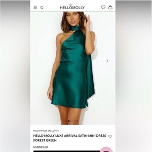 Hello Molly Satin One Shoulder Dress - Emerald